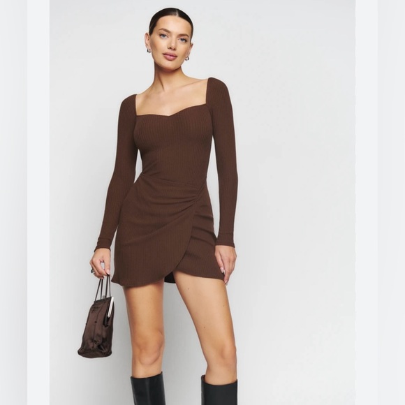 REFORMATION Celina Knit Dress in Dark Brown in a Women's Size XS - Picture 1 of 8